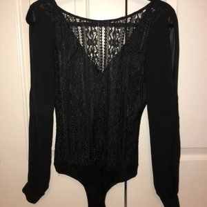 Black lace long sleeve body suit